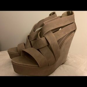 Nude/Taupe Chinese Laundry Wedge Strap Heels 7 1/2